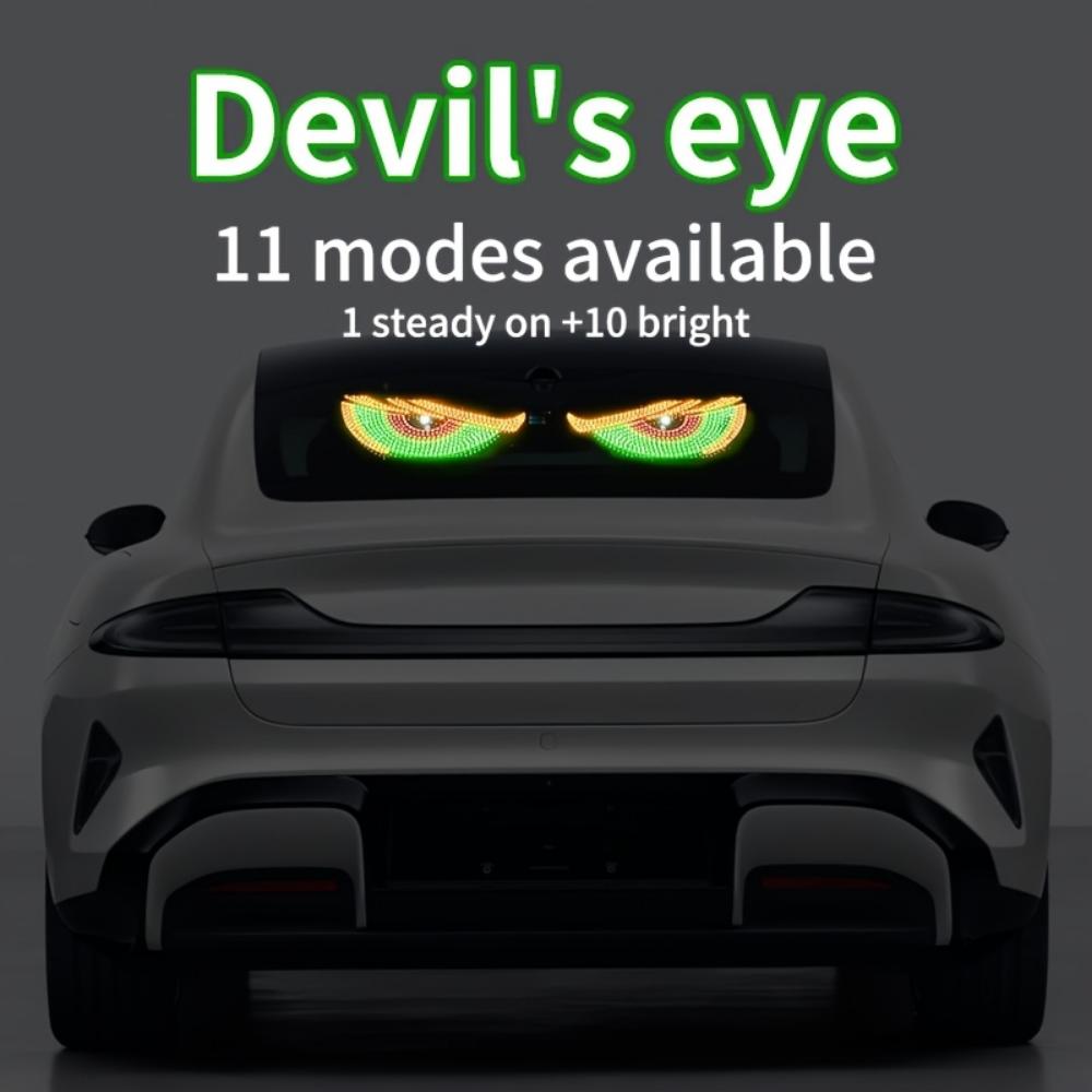 2-Piece Devil's Eye Car LED Light, Truck Devil's Eye Light USB Powered Decorative Light, No Wired Ambient Light, Cool Vehicle Display Light