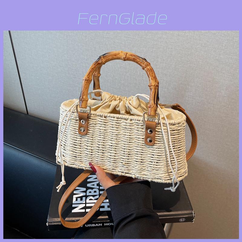 Woven Handbag For Women With Drawstring Closure For Summer Beach Vacation