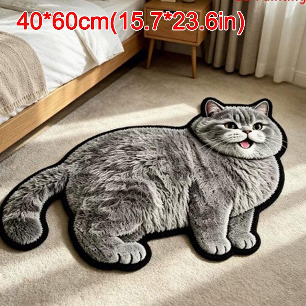 Special-shaped Cat Floor Mat Absorbent Animal Door Mat Cute Cat Shaped Rug Bedroom Decor