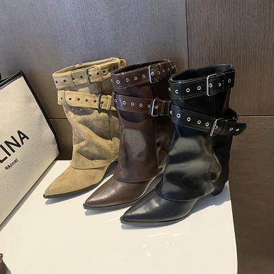 [Фанфна] Американские Spice Girls Пряжка для ремня Брюки Ботинки Женские 2025 Осень Новая Мода Нишевый Дизайн Короткие Ботинки