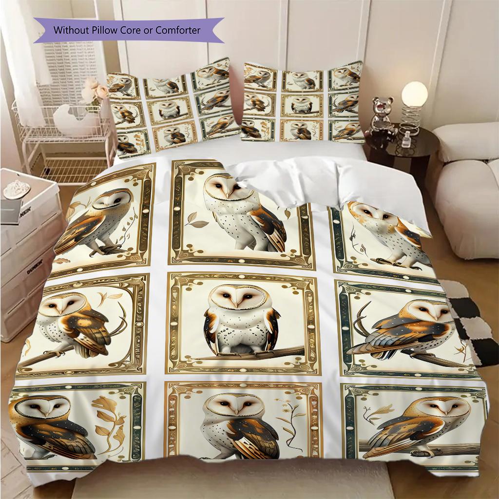 Owl Pattern Bedding Quilt Set Quilt Cover Pillowcase Home Decoration Birthday Gift (1 * duvet cover + 2 * pillowcase, without core)