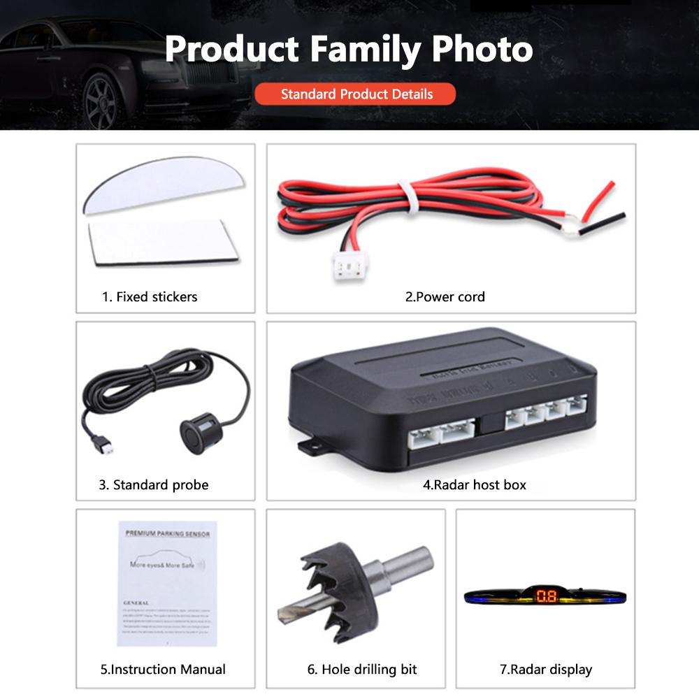 Комплект датчиков парковки с несколькими радарами, светодиодная подсветка, система отображения информации, помощник по резервному копированию, 4 датчика
