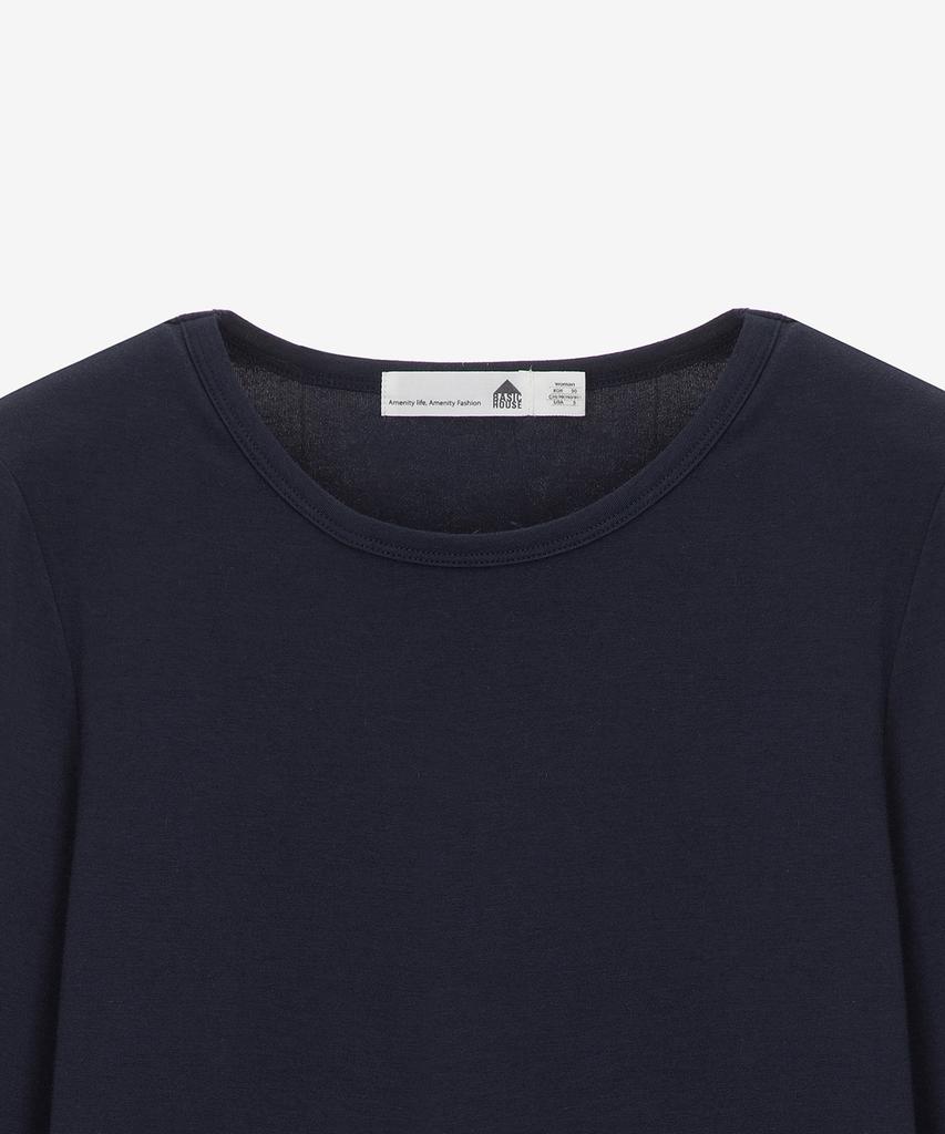 BASIC HOUSE Women'S Slim Fit Spandex Long Sleeve T-Shirt Navy Lats0208