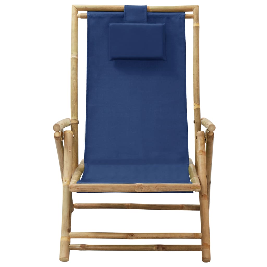 Adjustable Relax Chair Navy Blue Bamboo and Fabric