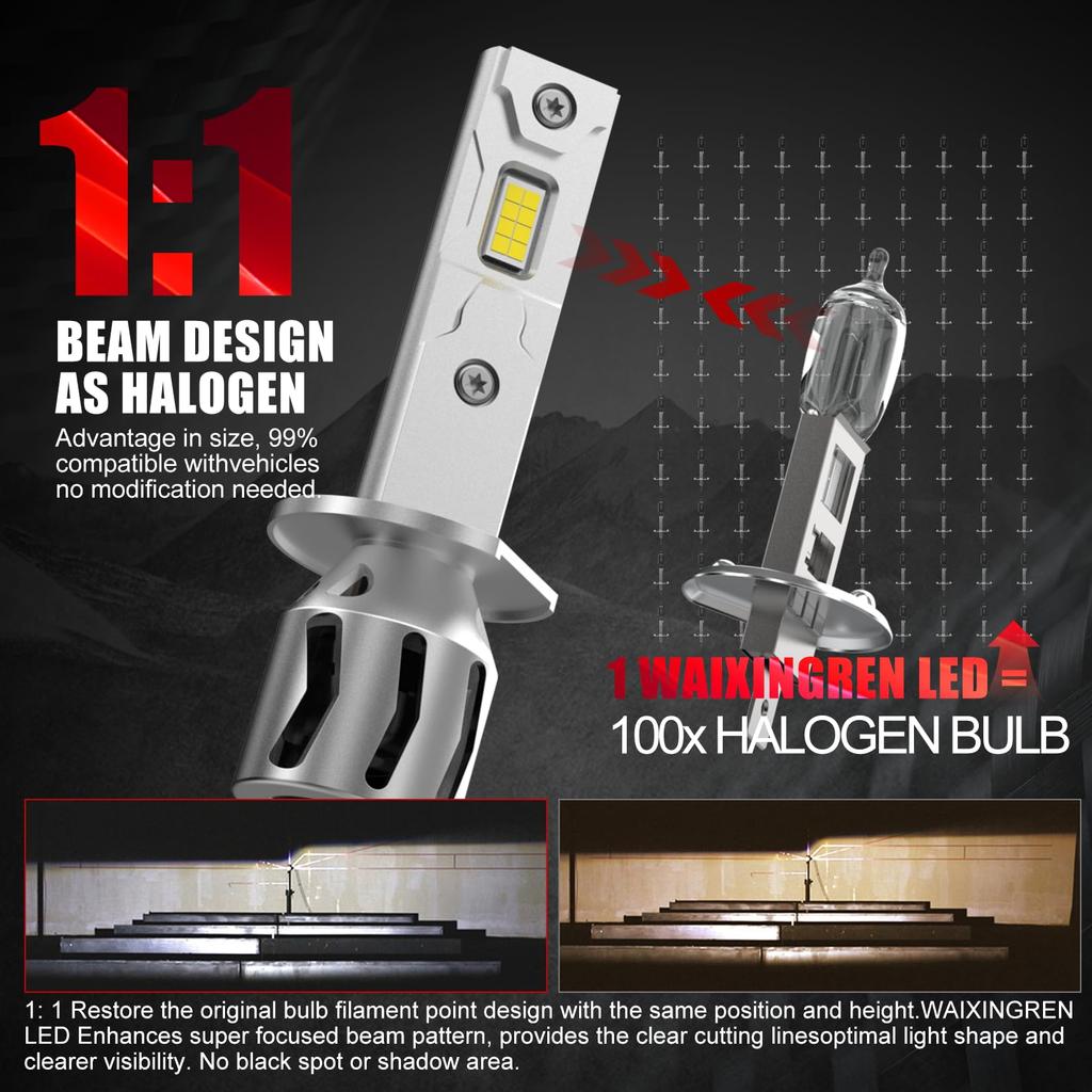 WAIXINGREN Светодиодная лампа H1, совместимая с техосмотром, противотуманная фара, светодиод H1, ближний/дальний свет
