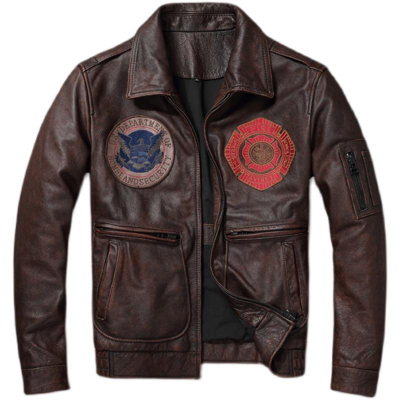 Новая куртка из натуральной кожи, винтажное коричневое пальто из воловьей кожи, мужские военные куртки для пилотов, летная одежда ВВС, размер S-5xl