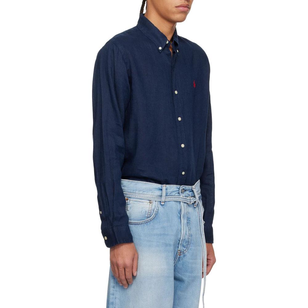 Polo Ralph Lauren Рубашка-поло с логотипом, на пуговицах, с длинным рукавом, мужская, темно-синяя 710966292006