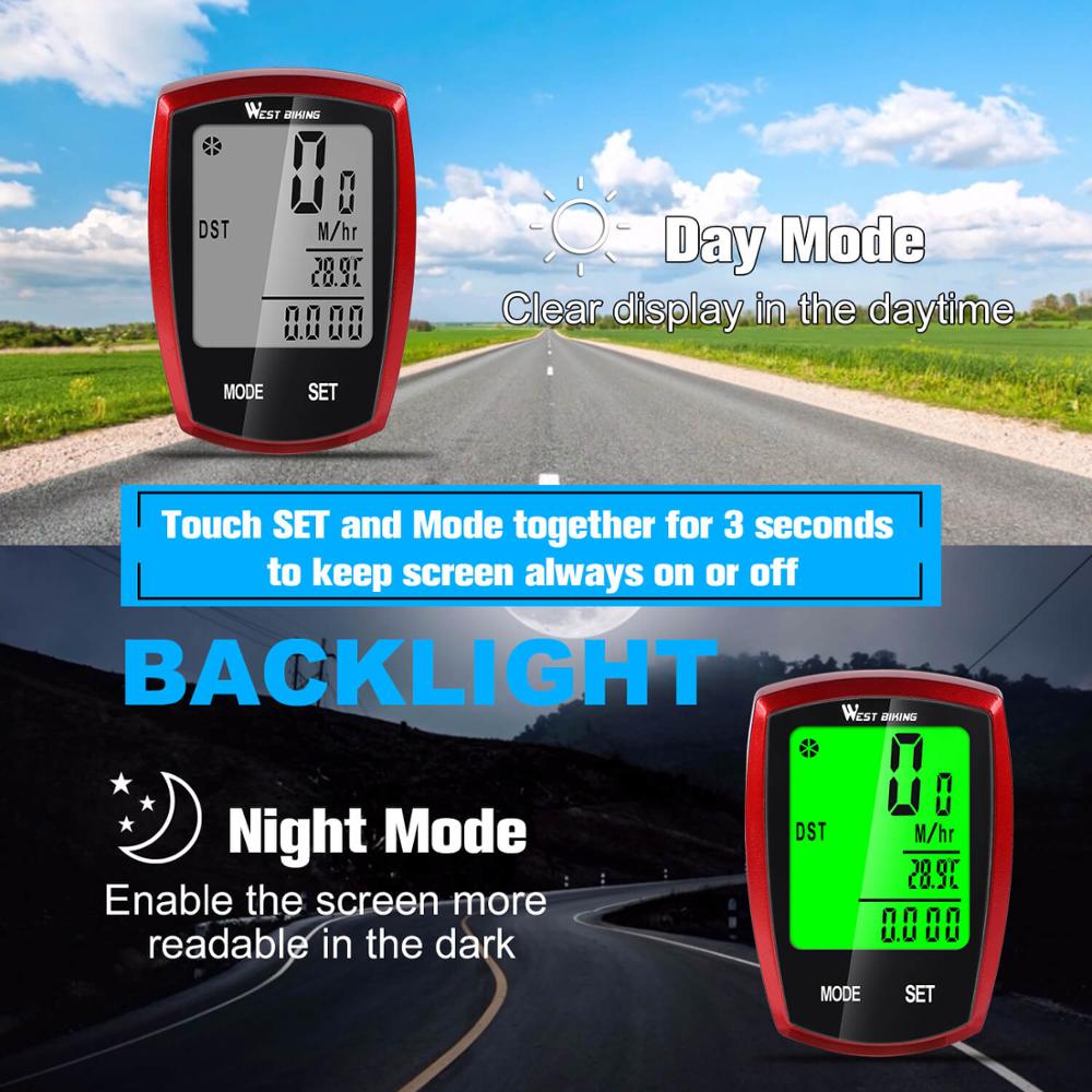 WEST BIKING Bike Computer Wireless Wired Speedometer Odometer Waterproof LCD Backlight Cycling MTB Bicycle Computer Stopwatch2