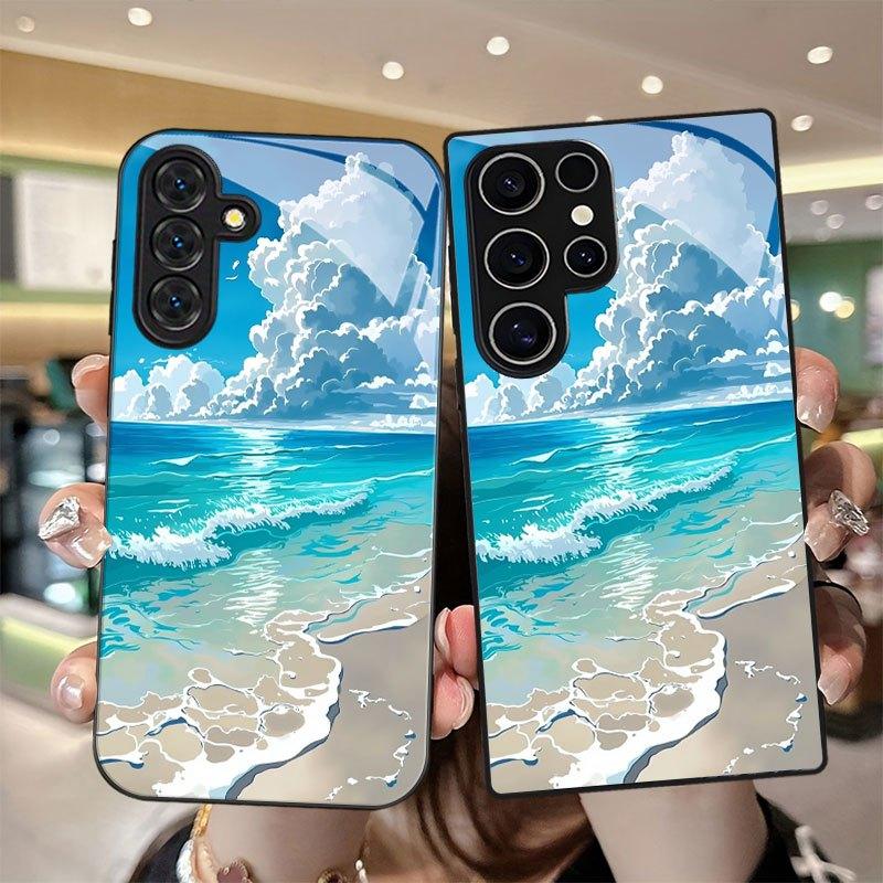 Закаленное стекло с узором 'Синяя волна и облака' для Samsung Galaxy S26 S25 S24 S23 S22 S20 fe/plus/ultra, противоударное