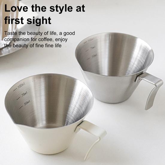 Мерные чашки для эспрессо, 100 мл, кофейная чашка из нержавеющей стали с изогнутой ручкой, V-образный носик, кувшин для заваривания кофе для кофемашины, чашка для молока