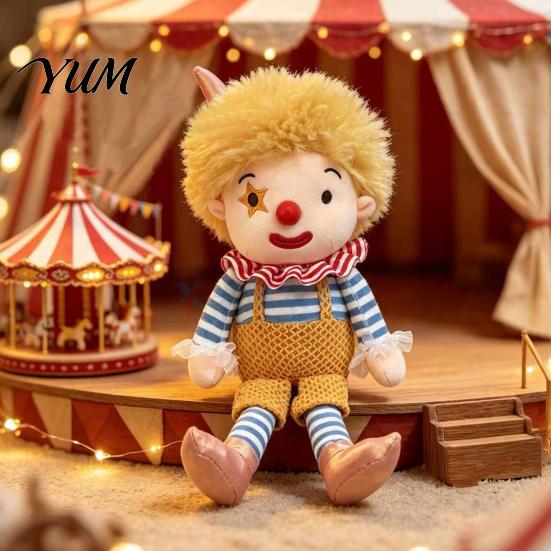 Decorative Polyester Doll Vintage Circus Clown Plush Toy, Soft Stuffed Jester with Embroidered Face, Style Ornament Retro Figurine for Shelf,
