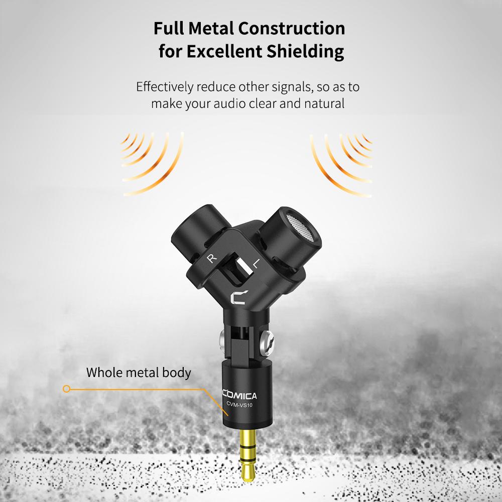 COMICA CVM VS10 Mini Flexible XY Stereo Microphone Mic 3.5mm TRS Plug 90 degrees Adjustable for GoPro Action Camera