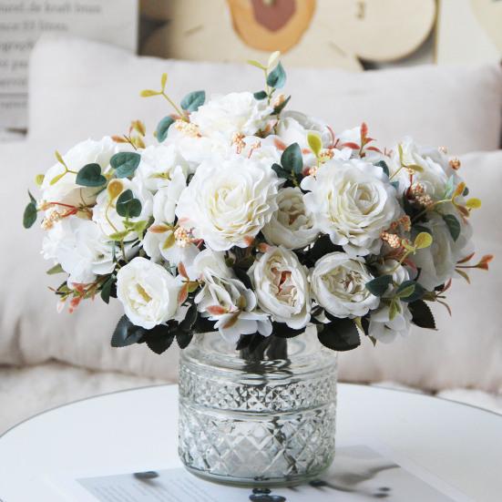 Винтажные искусственные пионы, искусственные шелковые цветы, букет гортензии, розы, пионы, цветочные центральные элементы для свадебного мероприятия, вечеринки, домашнего декора