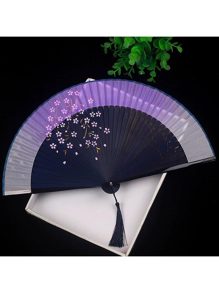 Chinese-Style Silk Folding Fan, Classical Qipao, Runway Dance, Ancient Style Folding Fan, Hanfu, Portable Tassel, Easy to Open and Close