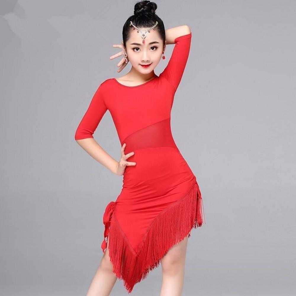 Cha Cha Kids Latin Dance Dress Black Red Samba Stage Outfits Performance Clothes  Child Girls
