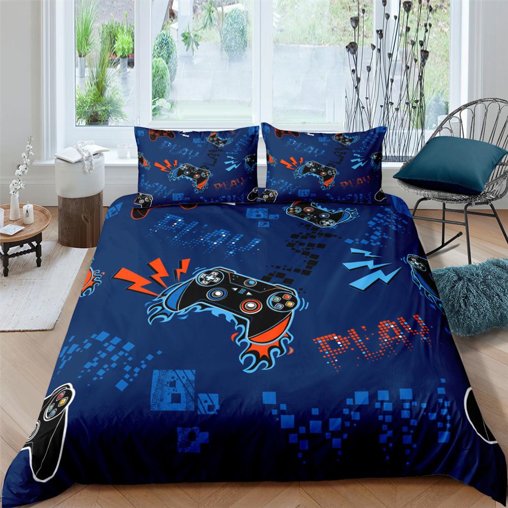 Gamer Duvet Cover Set 3D Print Boys Playroom Black Button With Controller King Queen Size For Boys Teens Polyester Bedding Set