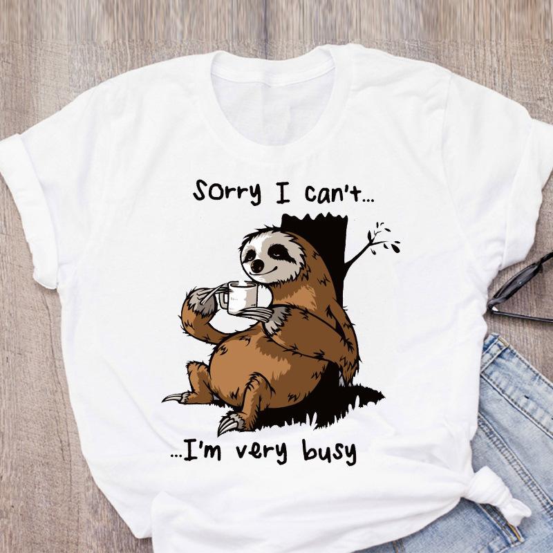 Модная женская футболка с милым принтом ленивца из мультфильма, студенческий топ