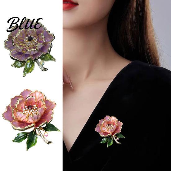 Sweater Brooch Pin Women Sparkling Rhinestones Enamel Peony Shape Lapel