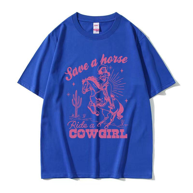 Save A Horse Ride A Cowgirl Print T Shirt Unisex Women Retro Aesthetic Fashion Tshirts Casual Oversized Cotton Tshirt Streetwear