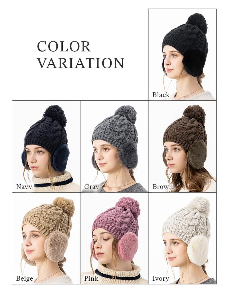 Вязаная свободная шапка с помпоном из искусственного меха, вересковая, плюс вязаная, для холодной погоды, свободного размера, серая, Loo&c, женская шапка, посадка, наушники, вязаная, размер, шапка, защита, осень/зима,