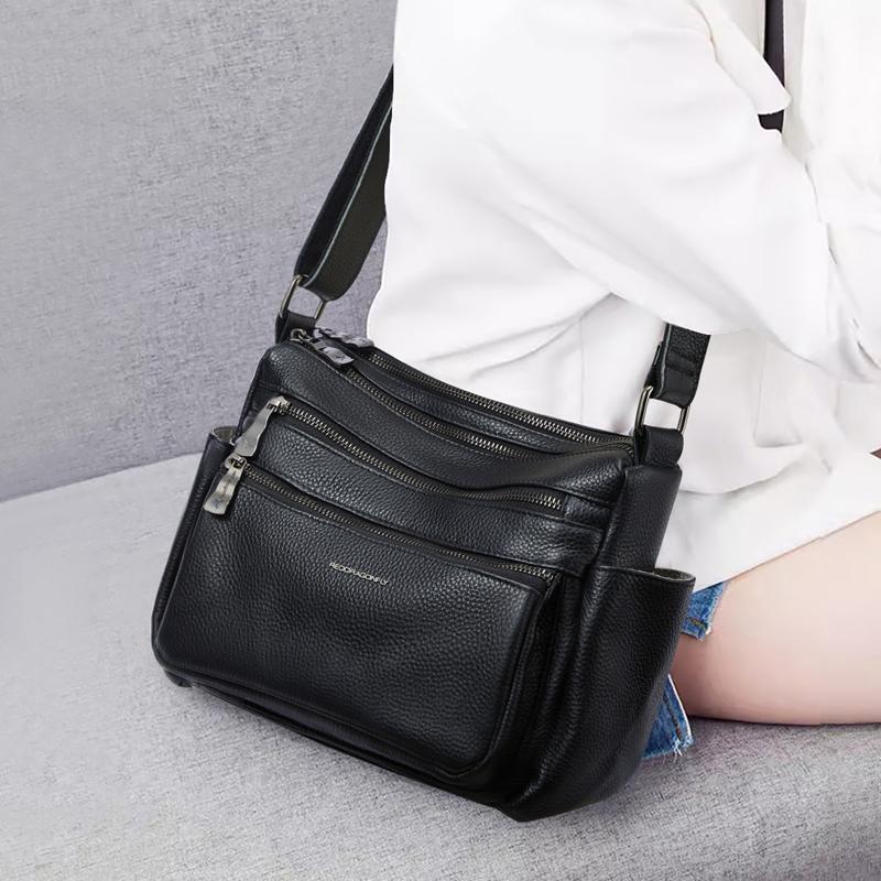 Women's Crossbody Bag, Large Capacity Single Shoulder Cowhide Multi Grid Layer Bag