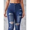 Women's Jeans Stretch Hole Jeans Skinny Lift Hip Pant High Waist Washed Trousers