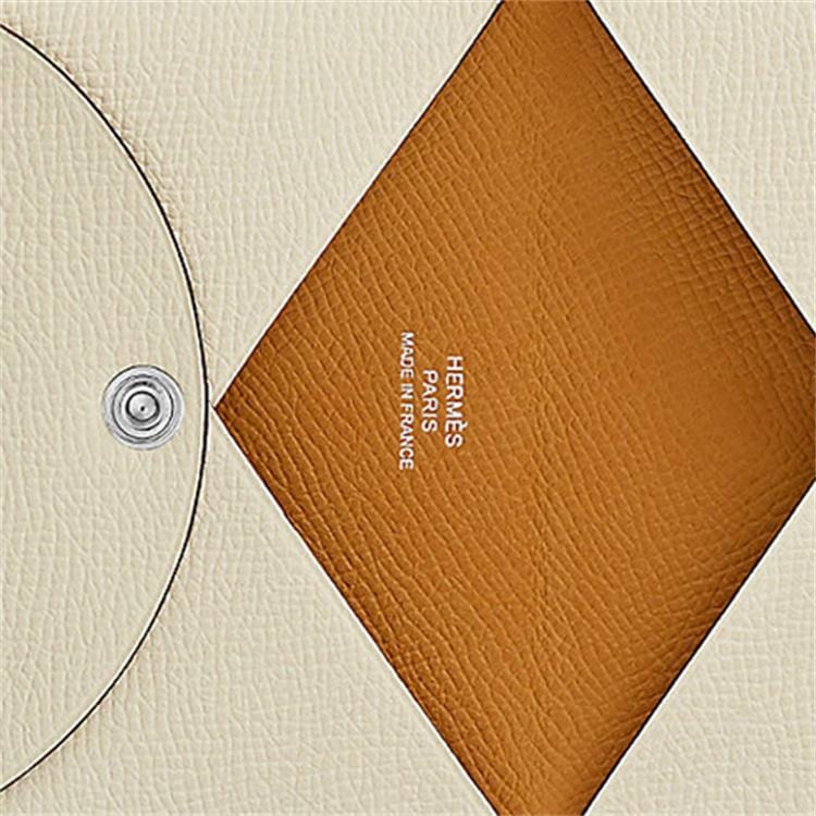 HERMES Calvi Color Block Cow Leather Coin Purse, Card Holder Women's White/Sesame H078475CKAD