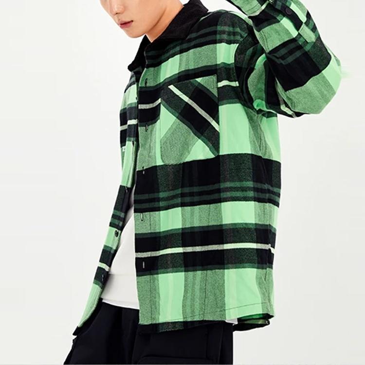 Li-Ning BADFIVE Sports Basketball Series Plaid Loose Fleece Lined Long Sleeves Shirt 'Green' Men's ASHS005-1