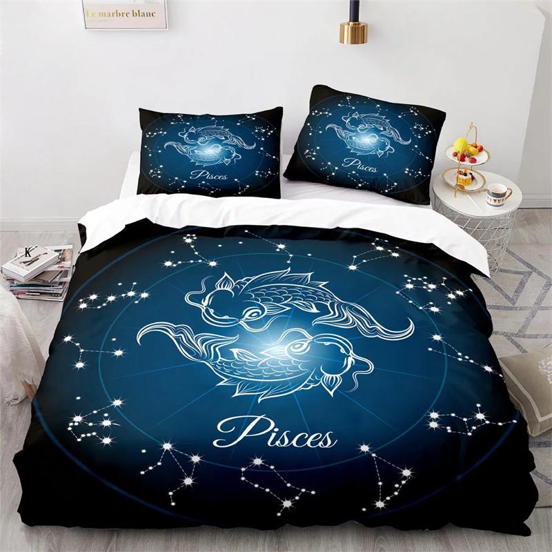 Premium Twelve Constellation Duvet Cover Galaxy Theme King Size Quilt Cover For Constellation Bedroom Decoration For Children Women Men