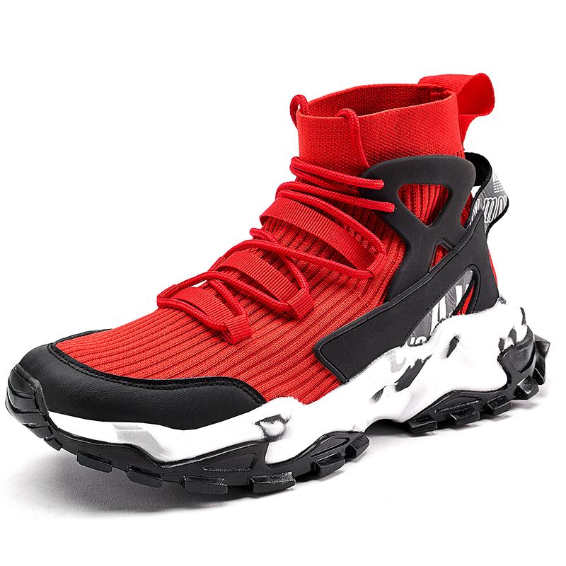 Men Fashion Sneakers High-Top Mesh Running Shoes Lace-Up Fitness Sports Shoes Trail Jogging Shoes Non-Slip Casual Socks Sneakers