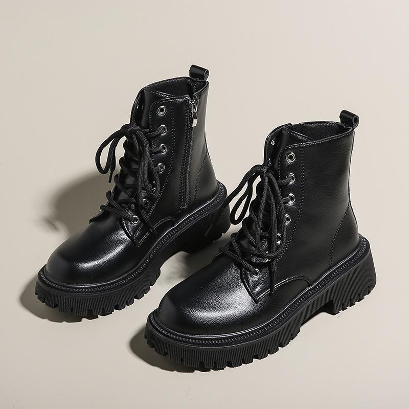 Martin Boots Women's British Wind Locomotive Thick-soled Spring and Autumn Thin Single Boots New Velvet Winter Sweet and Cool Short Boots