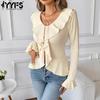 Women's Fashion Casual Spring Autumn Solid Color Print Long Sleeve V-Neck Blouses & Shirts