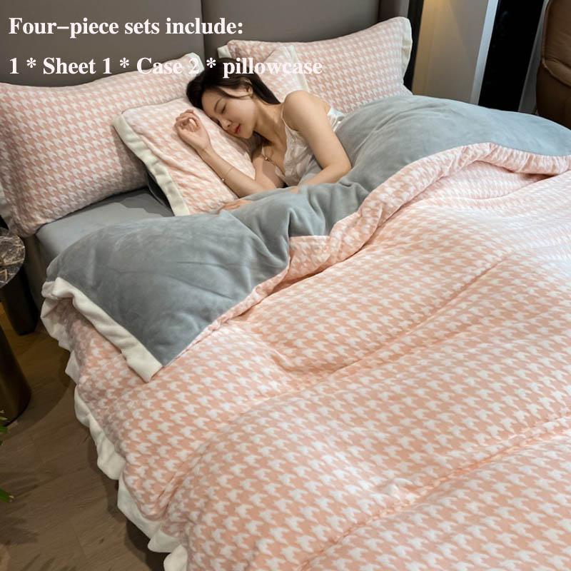 Зимняя утолщенная теплая молочная бархатная кровать, четыре комплекта простых детских бархатных простыней с тысячами птиц