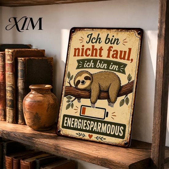 Ретро Декор для Дома Ich Bin Nicht Da (Меня Нет) Юмористическая Цитата Винтажная Металлическая Вывеска, Забавная Вывеска Животное в Режиме Энергосбережения, Подвесной Стиль, Юмористический Декоративный Постер