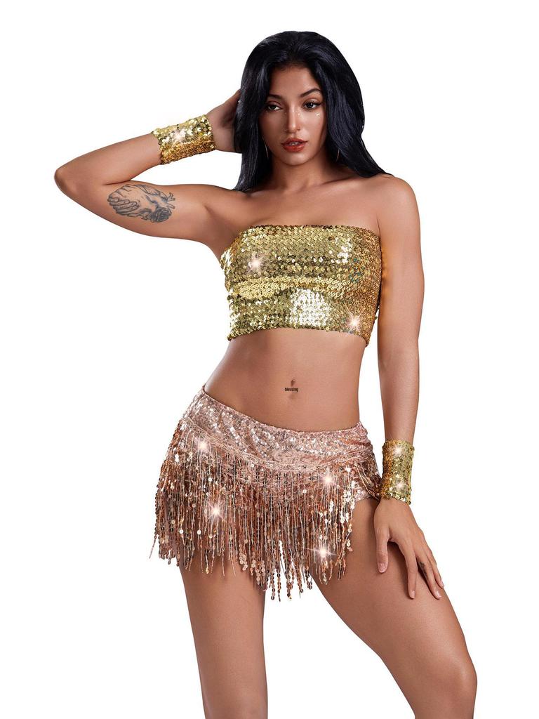 Sequined Tassel Latin Dance Skirt for Women – Stage and Bar Performance Costume Shorts