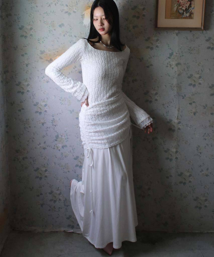 Макси-юбка Rubati Alina с рюшами из винтажного кружева_Айвори