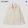 [shs Мисс] Полосатая рубашка с открытым воротником и карманом Swwstp12100
