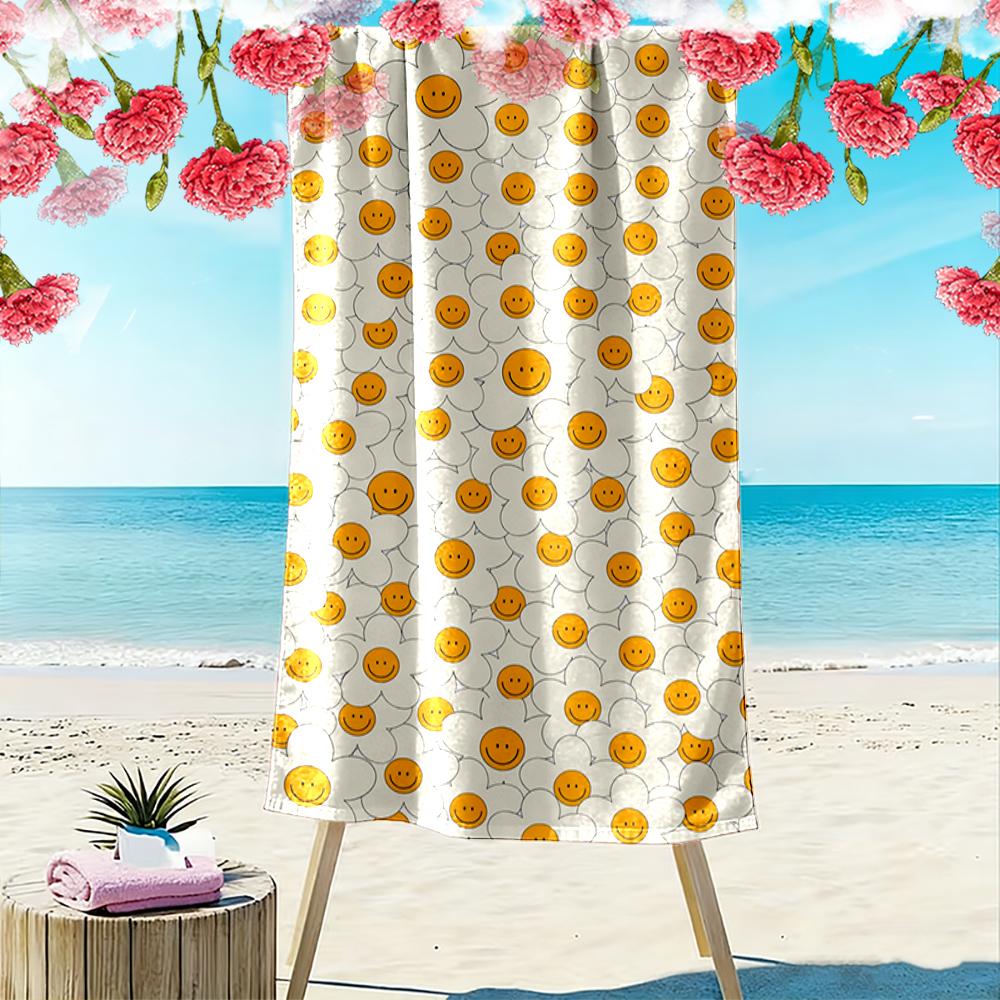 Smiley Face Flowers Pattern Towel Beach towel quick-drying for travel outdoor sports jogging beach and swimming