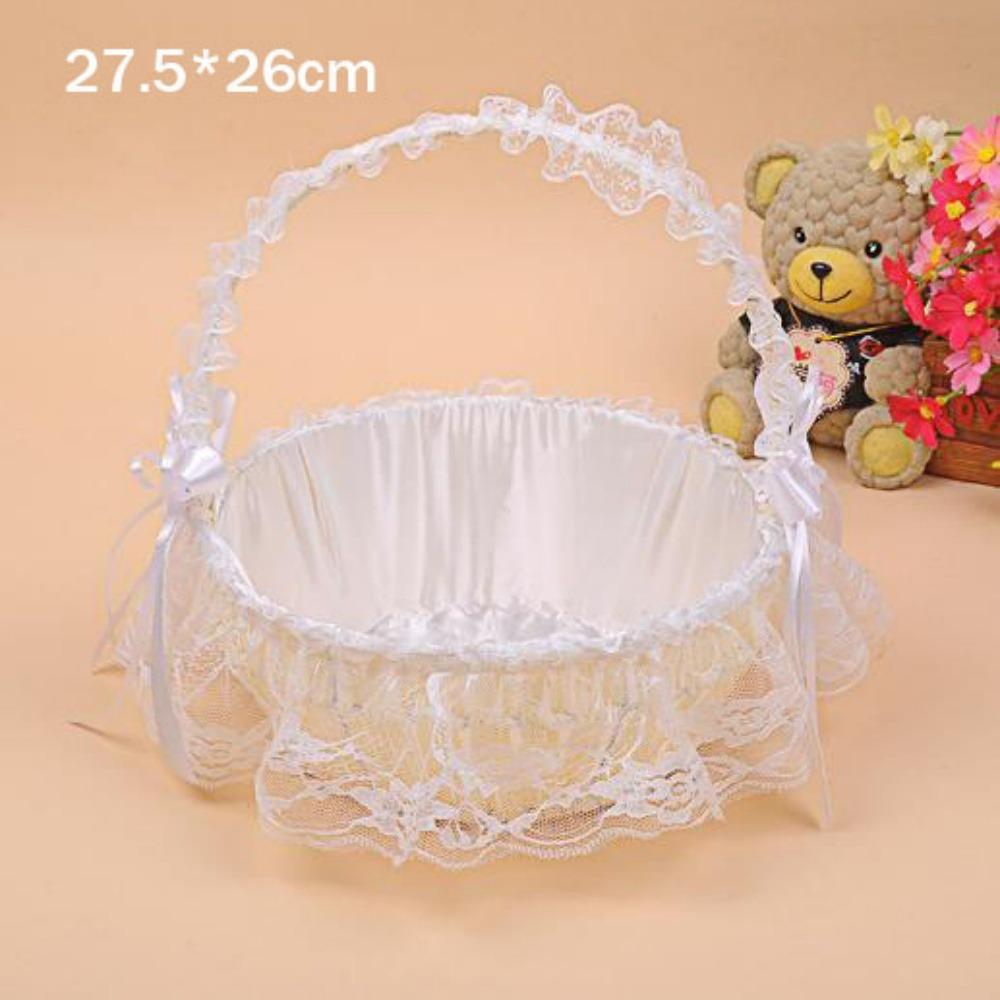 Bamboo Woven Handheld Wicker Basket White Lace Storage Fruit Basket High Quality Flower Basket