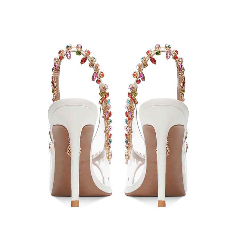 Модные сандалии с водяными бриллиантами, женские туфли на тонком каблуке, летние европейские и американские туфли с открытым носком на высоком каблуке, сексуальные туфли-подвески для банкета, одинарные туфли