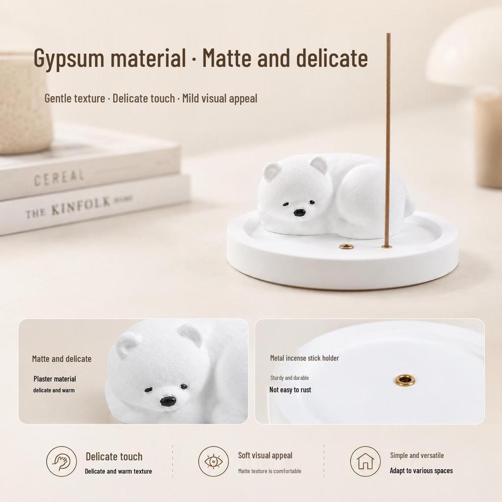 Polar Bear Gypsum Incense Holder: Agarwood & Sandalwood Stick Plate for Indoor Use. Natural White Creative Ornament & Burner.