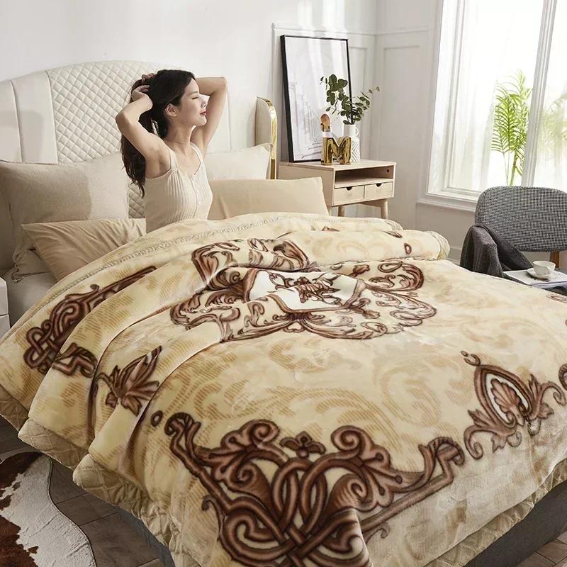 European Style Warm Raschel Blanket for Winter High End Soft Thicken Warmth Weighted Blanket Double Side Flocked Comforter Duvet