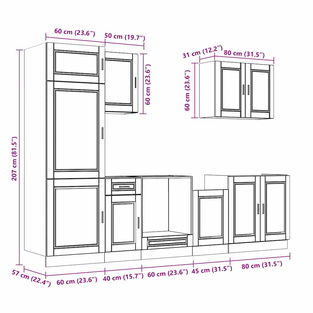 7 Piece Kitchen Cabinet Set Porto White Particleboard