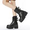 Fashion Punk Women Ankle Motorbiker Boots Rivet Platform Corss Tie Low Flat Buckle Decoration Rubber Sole Zip Cool Ladies Shoes Female