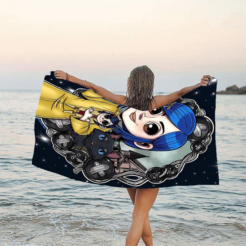 1pc Coraline Beach Towel, Beach and Seaside Swimming Pool Equipment, Fashion Pattern, Rectangular, Travel Essentials