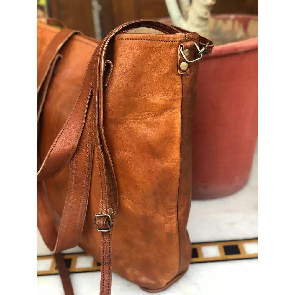 14" Women's Genuine Roomy Goat Leather Tote Shopping Handmade Bag