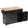 129x46(71)x91.5cm Black Large Dining Cart, Sideboard, Solid Wood Foldable Worktop, Storage Door, Casters/Solid Wood Feet, Suitable for Home Use.