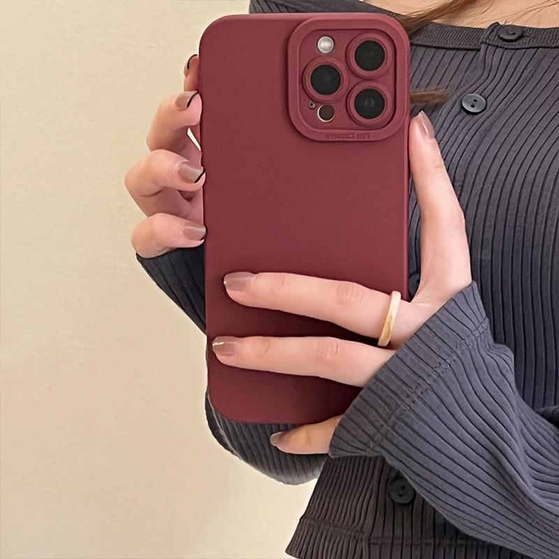 Вишнево-красный Жидкий Силикон 'Жидкая Кожа' Чехол для Телефона Для iPhone 17 Pro Max 16 15 13 14 12 11 Pro Max 16 Plus Мягкий Ударопрочный Задний Чехол