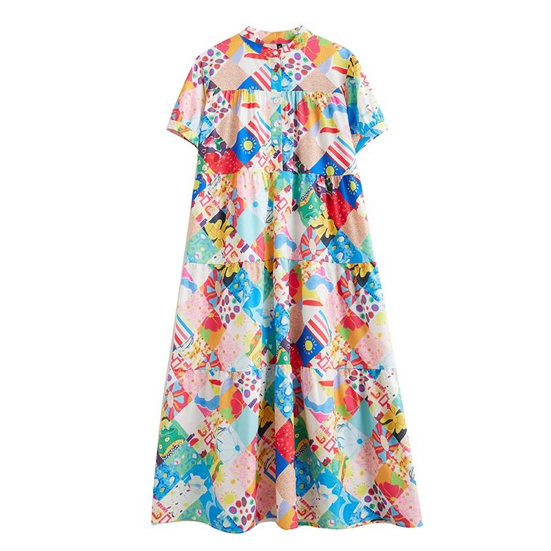 Новое винтажное платье с цветочным принтом больших размеров с коротким рукавом для женщин, повседневное свободное длинное летнее платье