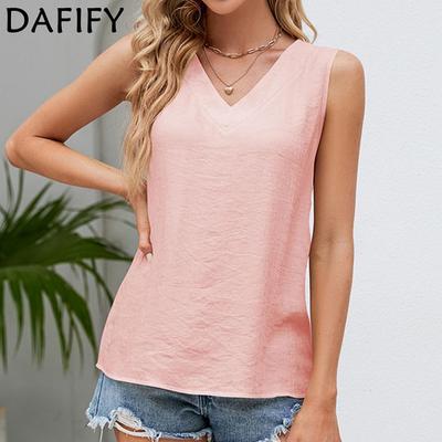Женские модные летние повседневные однотонные футболки и топы без рукавов с v-образным вырезом и принтом